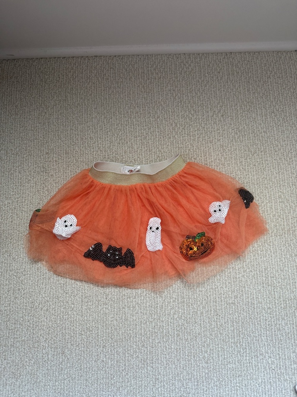 Mud Pie Orange Tulle Halloween Skirt with Ghost, Bat & Pumpkin Appliqués
